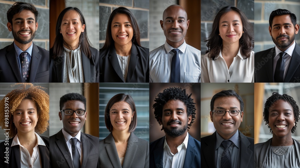 A grid of small square portraits showing different multi-ethnic business people smiling A grid of small square portraits showing different multi-ethnic business people smiling