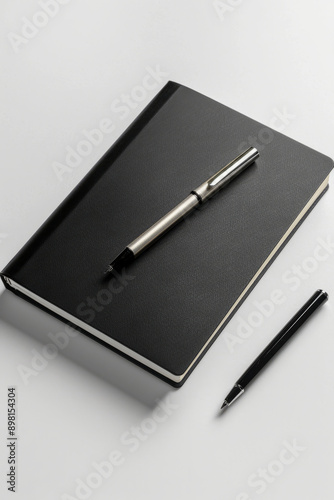 Wallpaper Mural A closed black notebook with a silver pen resting on top and a black pen lying below Torontodigital.ca