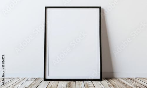 Minimalist black frame mockup on textured surface photo