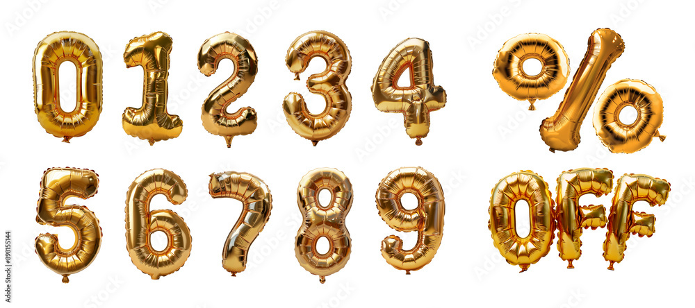 Set of golden numbers balloons isolated on transparent background. Generative AI Set of golden numbers balloons isolated on transparent background. Generative AI