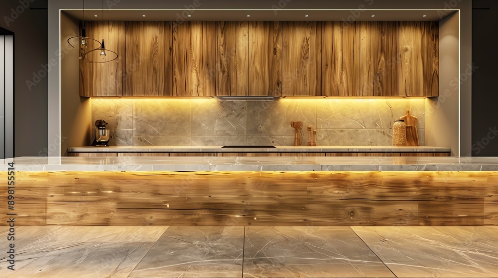 Modern Kitchen Counter with Wood and Marble. Modern Kitchen Counter with Wood and Marble.