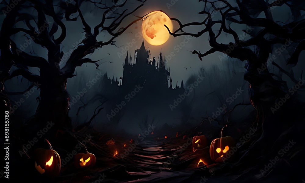 Fototapeta premium spooky Halloween background with bats, Generative AI