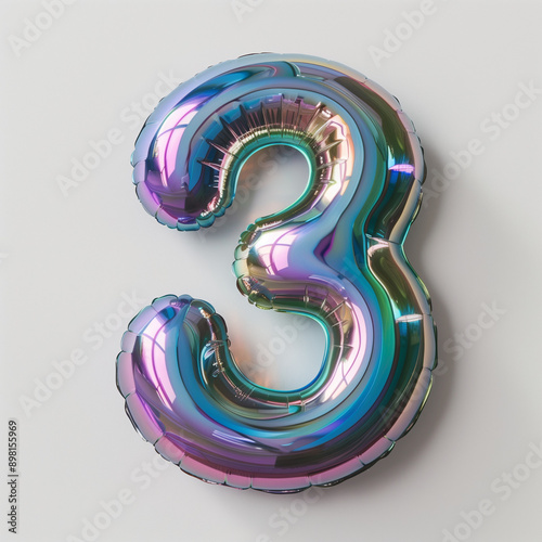 Numero argentato per festa. Palloncino.  Tre photo