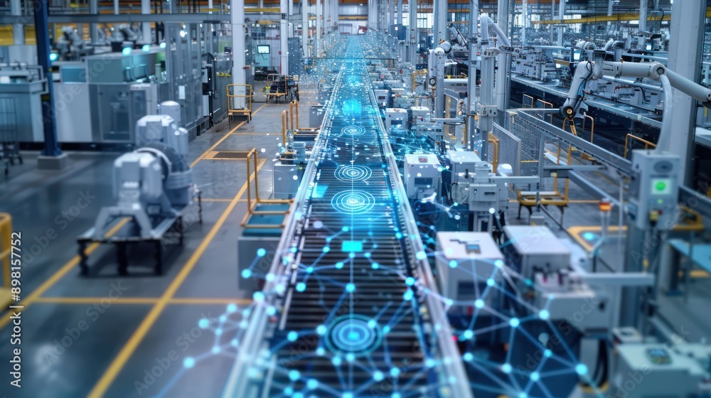 Fototapeta premium smart factory floor where IoT sensors and automated systems optimize production lines for efficiency and quality