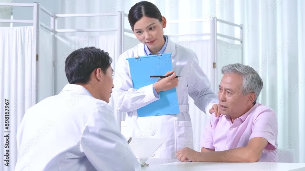 Male patient explain health problem and symptoms to doctor. Man doctor with nurse talks to patients and shows result of medical examination on computer medical consultation in a clinic Male patient explain health problem and symptoms to doctor. Man doctor with nurse talks to patients and shows result of medical examination on computer medical consultation in a clinic