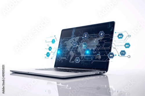 Wallpaper Mural Laptop displaying futuristic global connectivity and data exchange concept Torontodigital.ca