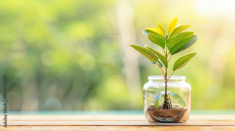 A vibrant green plant growing in a jar, symbolizing nature, growth, and sustainability in a beautiful, soft-lit environment. A vibrant green plant growing in a jar, symbolizing nature, growth, and sustainability in a beautiful, soft-lit environment.