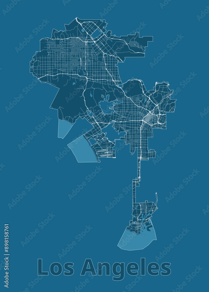 Obraz premium Los Angeles, California, USA artistic blueprint map poster