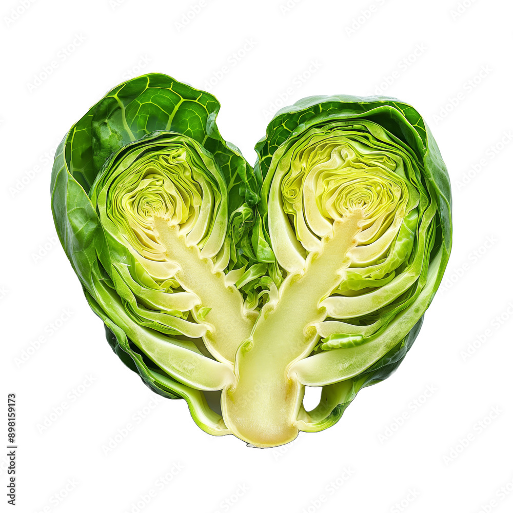 Fototapeta premium Brussels Sprout abstract heart shaped vegetable. Sliced vegetable clipart isolated on transparent background