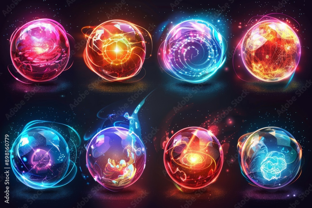 The symbol of mystery and magic in magic balls. A modern set of color sphere crystal, glass magic balls. The symbol of mystery and magic in magic balls. A modern set of color sphere crystal, glass magic balls.