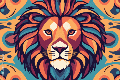 colorful pattern lion head vector logo illustration