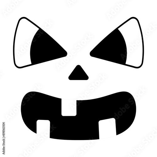 Angry facial expression. A toothy grin. Mask. Sketch. Vector illustration. Outline on isolated white background. Doodle style. Sinister grimace with teeth. Menacing look. Idea for web design.