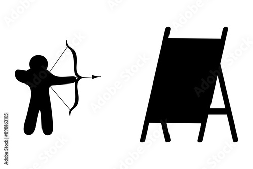 Archery with an arrow. Silhouette. A crossbow with a drawn string, a sporting instrument for target shooting. Vector illustration. Isolated background. Idea for web design.