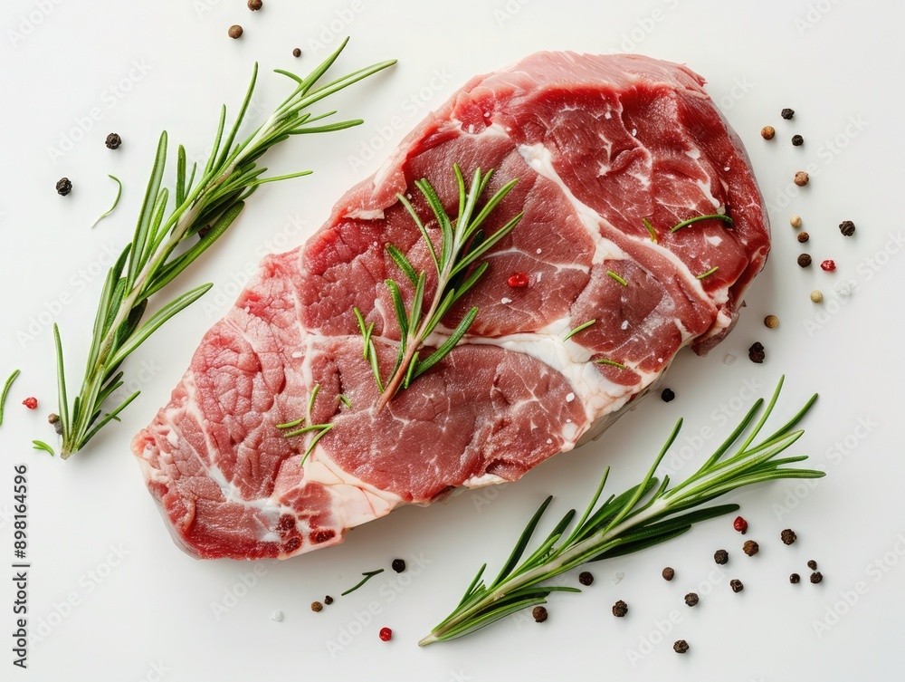 Fresh steak with herbs on white background Fresh steak with herbs on white background