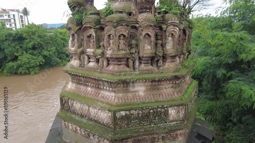 26 July 2024, Saswad, India, Sangameshwar (Lord Shiva) Temple in Rainy Season, built in the 1720s, The temple is located on the banks of the Karha and Bhogwati rivers. photo