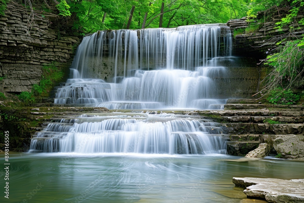 Cascading Waterfall in a Lush Forest Setting Cascading Waterfall in a Lush Forest Setting