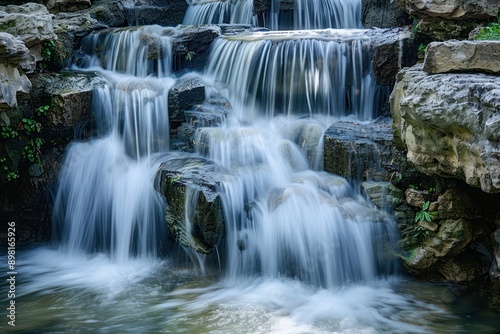 Cascading Waterfall Over Smooth Rocks