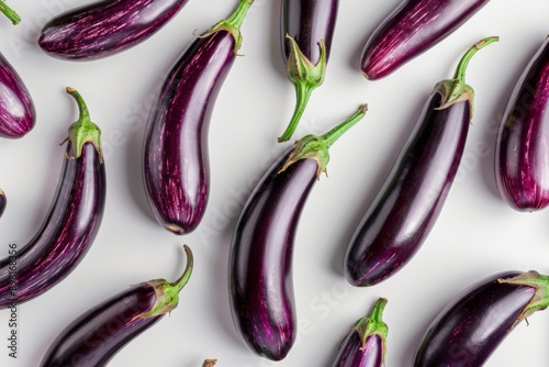 Top view of eggplant or aubergine vegetable on white background