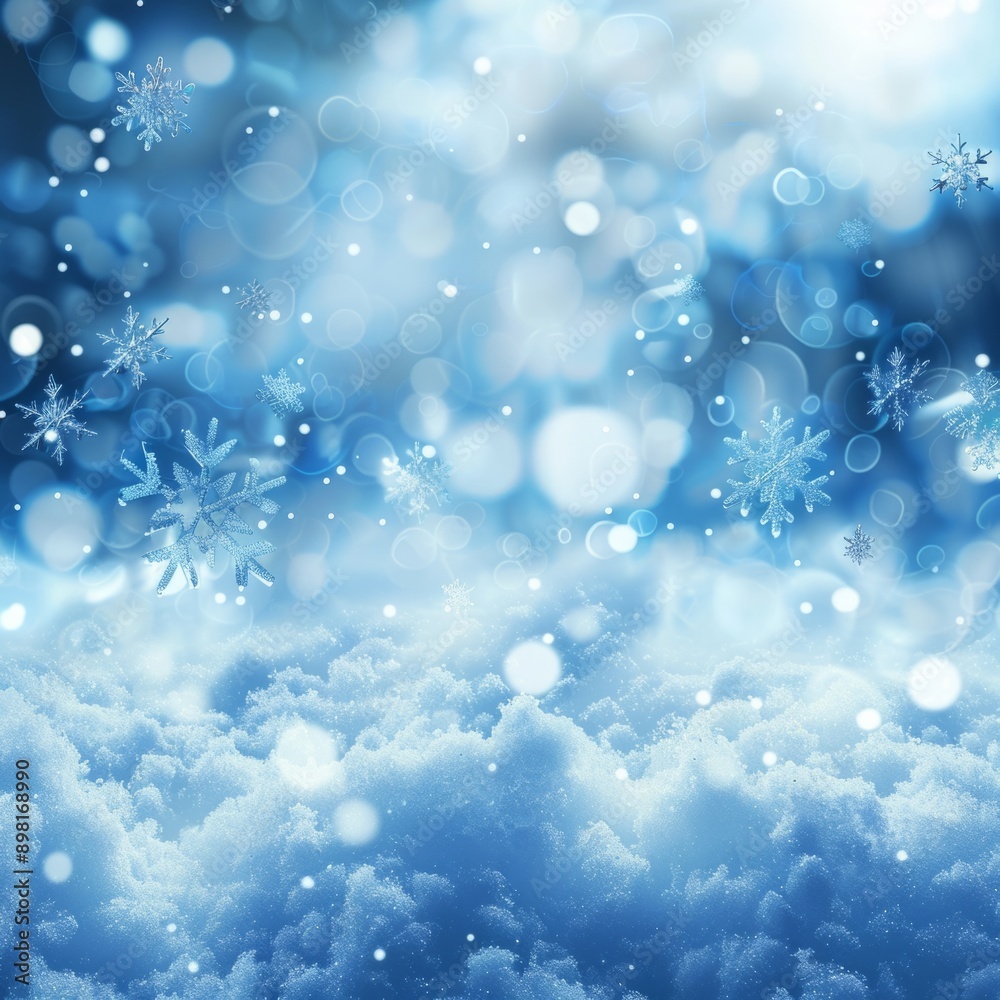 Winter background with snowflakes and bokeh lights. Christmas card design. Winter magic, blue abstract background Winter background with snowflakes and bokeh lights. Christmas card design. Winter magic, blue abstract background