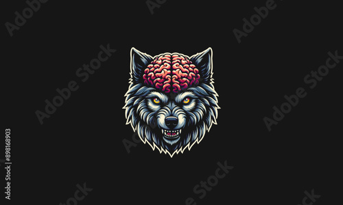 head wolf zombie with brain vector mascot design