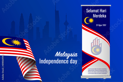 illustration of Malaysia independence Day bunting banner. Merdeka concept design.