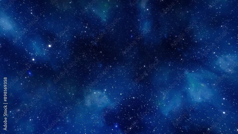 Flying across bright blue stars and nebulae in space. Galaxy exploration through outer space toward a glowing bright star. 4k footage Flying across bright blue stars and nebulae in space. Galaxy exploration through outer space toward a glowing bright star. 4k footage