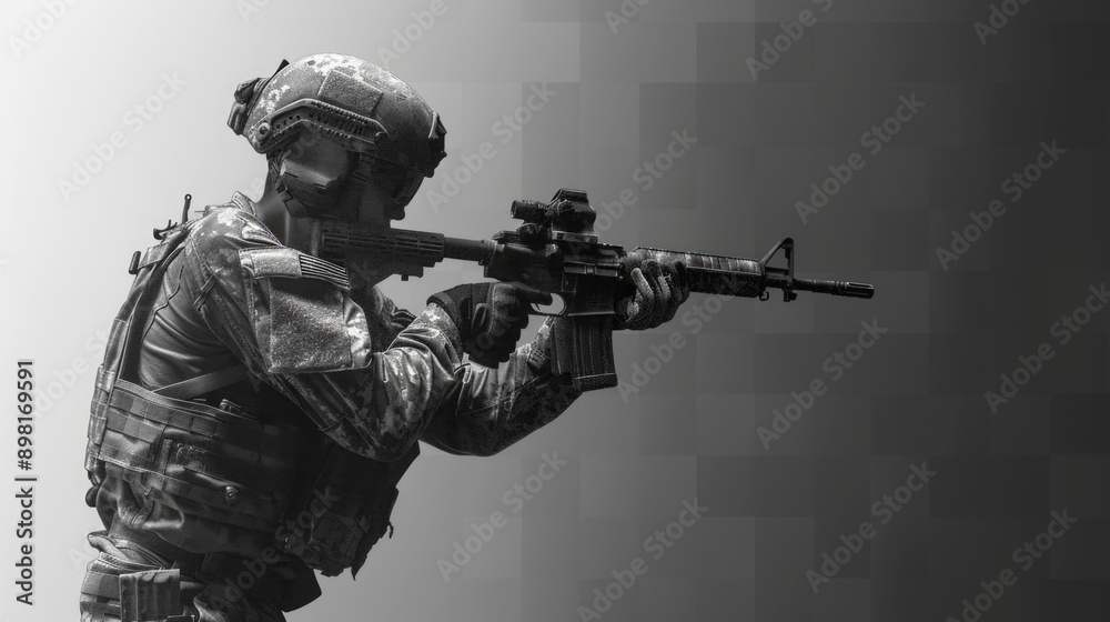 Fototapeta premium Soldier with gun