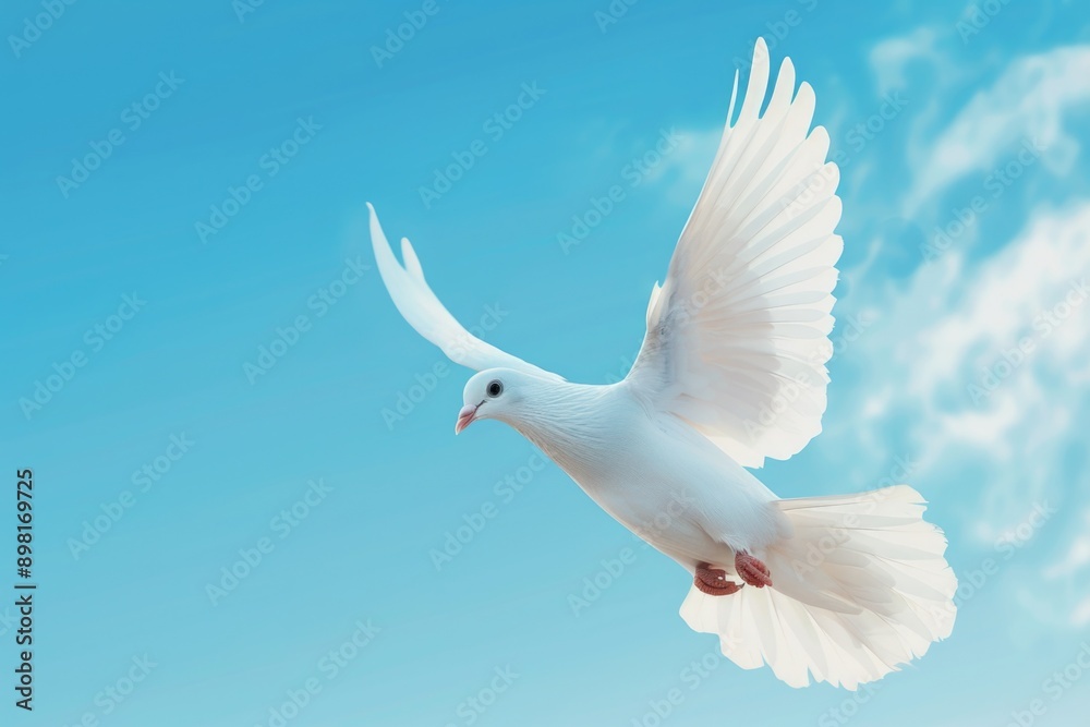 Fototapeta premium White Dove Flying Blue Sky