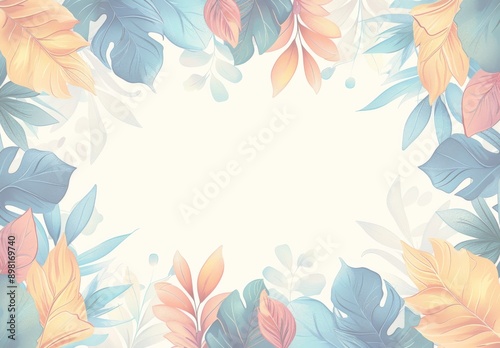 Wallpaper Mural パステルカラーの葉の枠線とコピースペースのベクターイラスト Torontodigital.ca