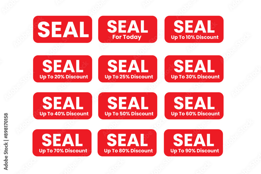 Seal and Discount Icons, red color icon and 4 color discount shape, sticker for seal Seal and Discount Icons, red color icon and 4 color discount shape, sticker for seal