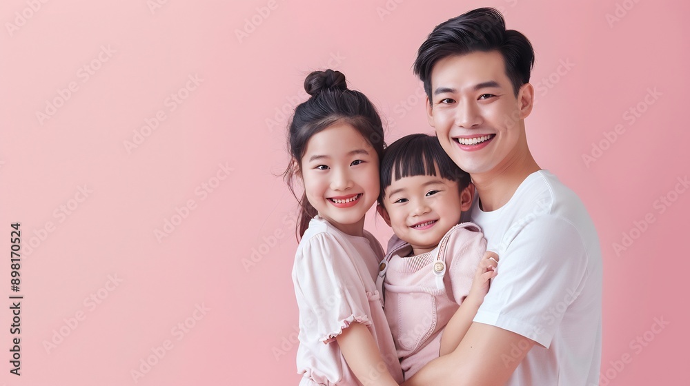 Happy Family Portrait with a Pink Background Happy Family Portrait with a Pink Background
