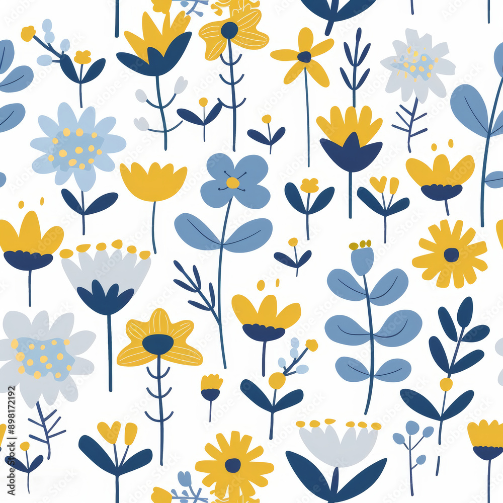Simple Japanese style background wallpaper floral pattern Seamless pattern blue flowers on a isolated background, flat vector illustration Simple Japanese style background wallpaper floral pattern Seamless pattern blue flowers on a isolated background, flat vector illustration