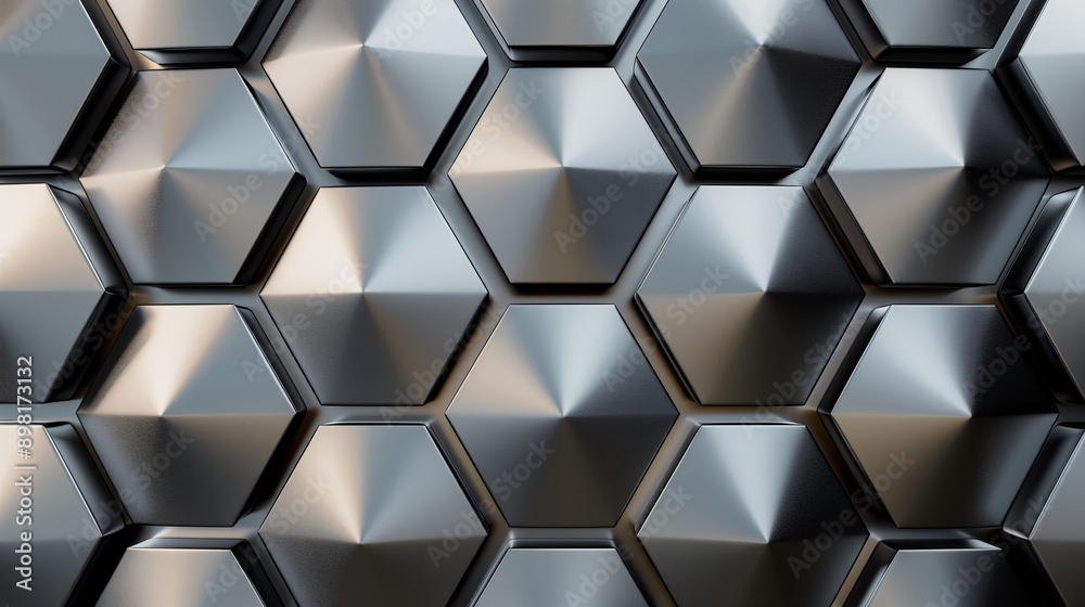 A close up of a silver hexagonal pattern. Abstract background A close up of a silver hexagonal pattern. Abstract background