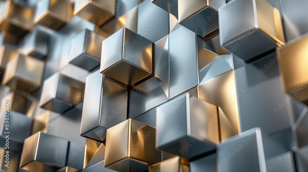 A wall of gold and silver cubes. Abstract background A wall of gold and silver cubes. Abstract background