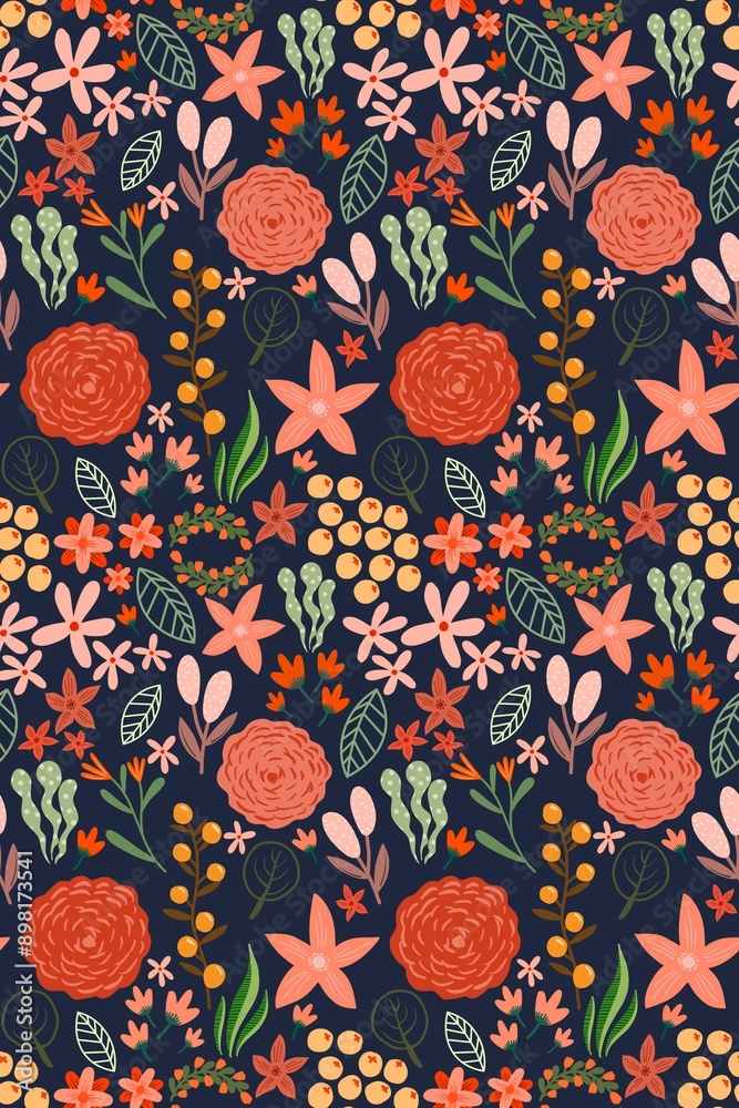Abstract seamless pattern with blooming flowers and leaves.natural illustration with flowers background. Abstract seamless pattern with blooming flowers and leaves.natural illustration with flowers background.