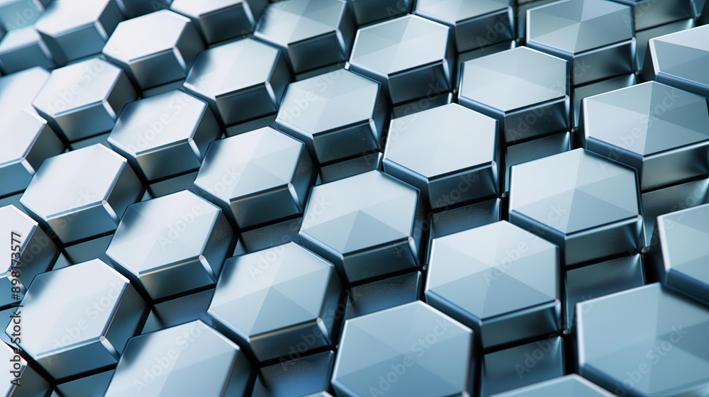 A close up of a pattern of hexagons in silver. Abstract background A close up of a pattern of hexagons in silver. Abstract background