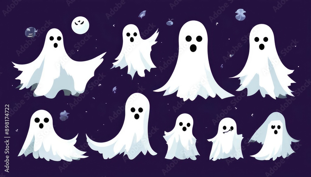 Flat halloween animated ghost collection Flat halloween animated ghost collection
