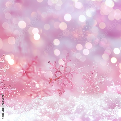 Winter background with snowflakes and bokeh lights. Christmas and