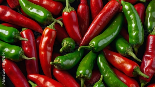 Unique green chilli pepper among a group of red ones