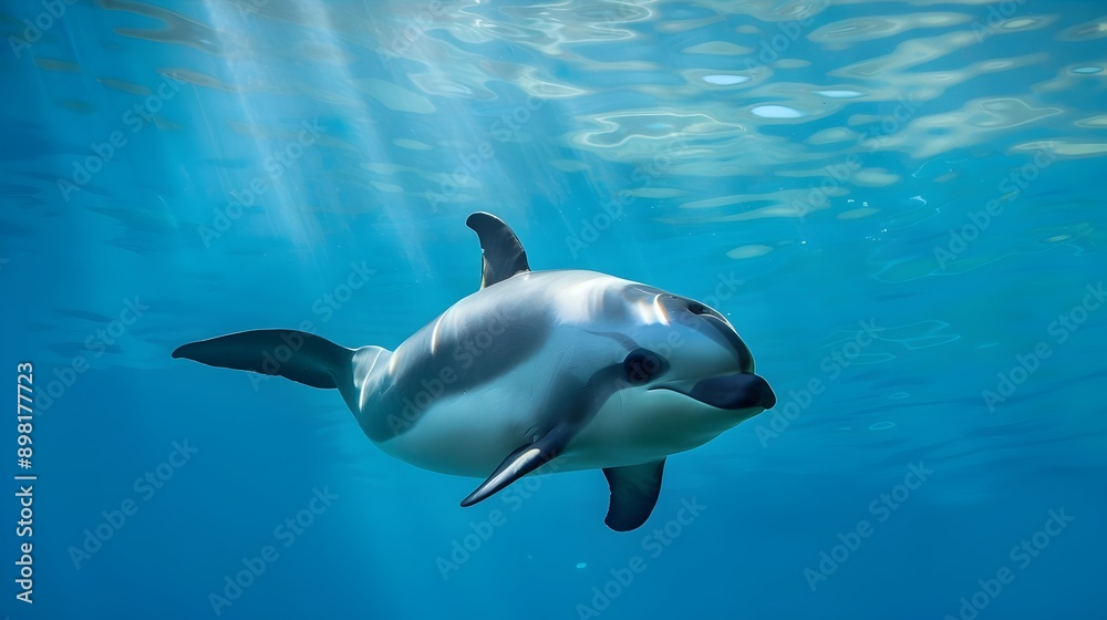 Fototapeta premium Endangered Vaquita Swimming in the Clear Blue Waters of the Gulf of California