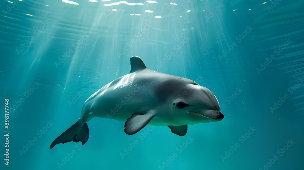 Obraz premium Endangered Vaquita Swimming in the Clear Waters of the Gulf of California