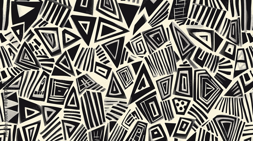A black and white abstract painting with many shapes and lines. Abstract background A black and white abstract painting with many shapes and lines. Abstract background