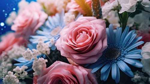 Close Up of Pink and Blue Flowers