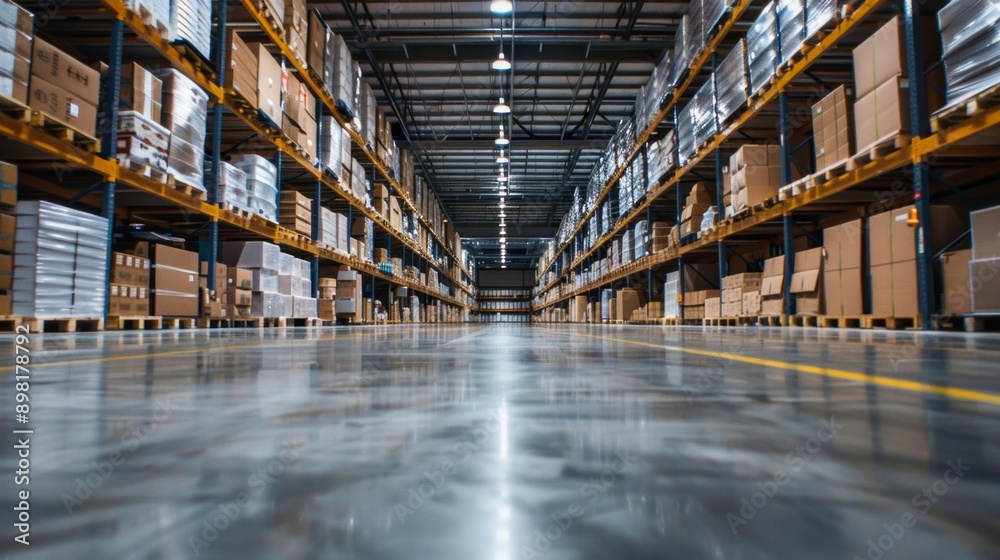 Warehouse Interior with Shelves and Boxes Warehouse Interior with Shelves and Boxes