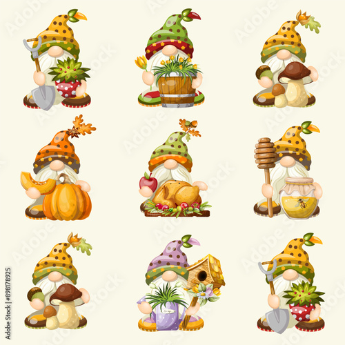  Set of cute garden gnomes