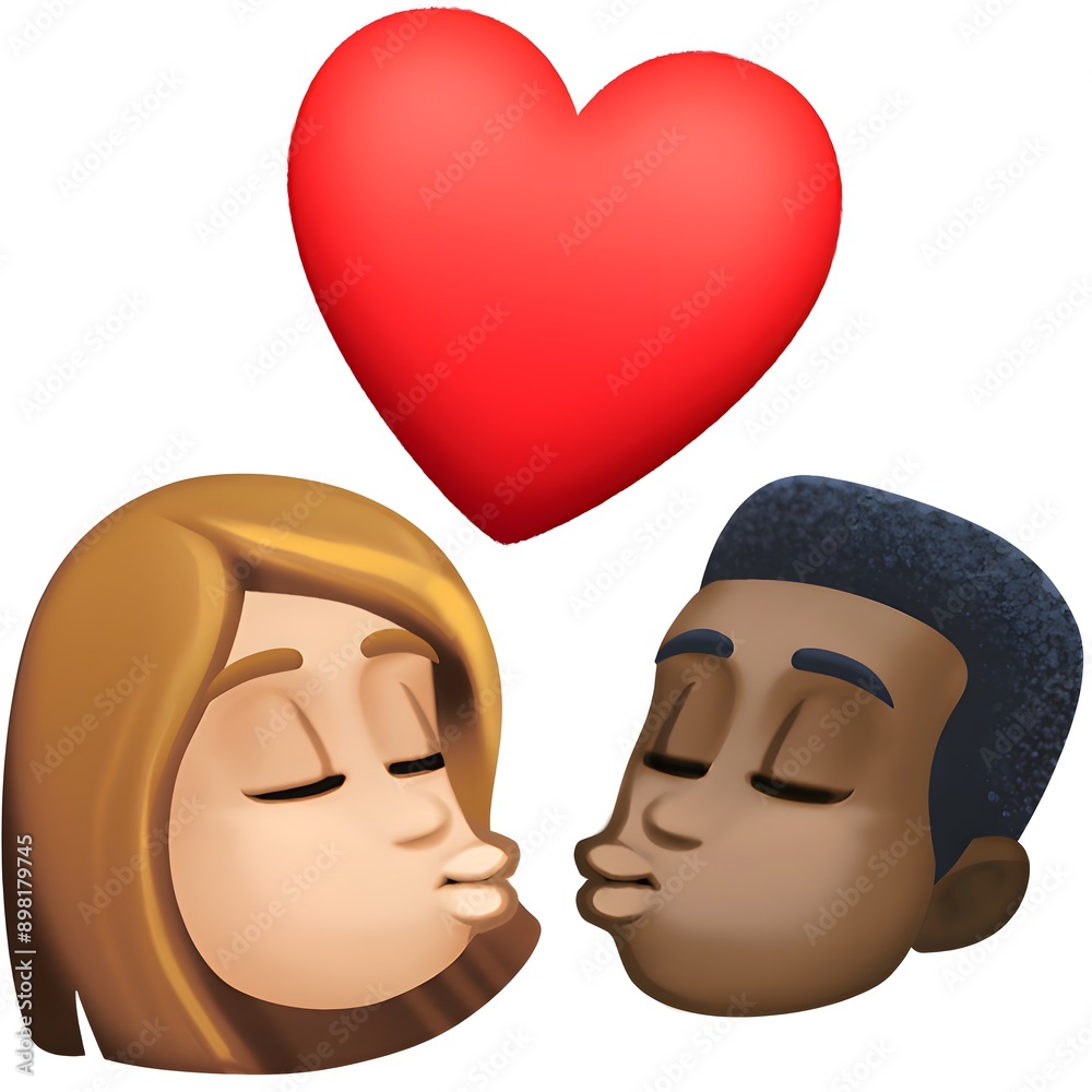 Fototapeta premium Kiss: Woman, Man, Medium-Light Skin Tone, Dark 