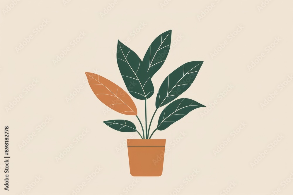 Flat design illustration portraying a plant in a pot, with simple leaves Flat design illustration portraying a plant in a pot, with simple leaves