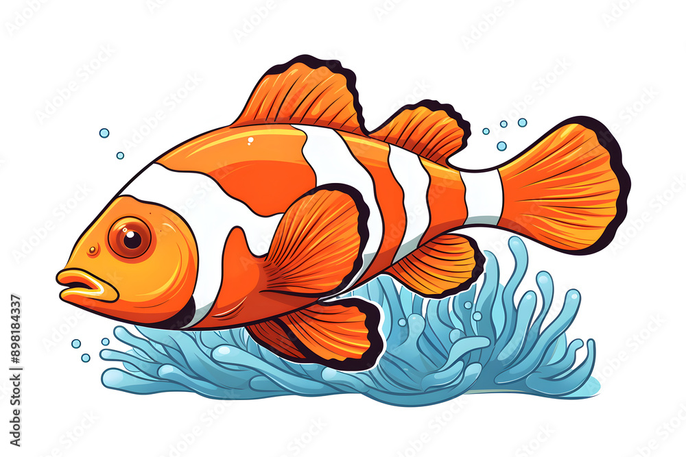 Naklejka premium vintage style illustrated clown fish white background, clown fish