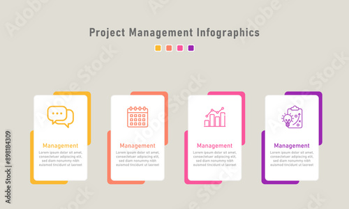 Infographic project management system Data visualization in 4 steps. Timeline data chart. Work diagram with icons Presentation of work plan information