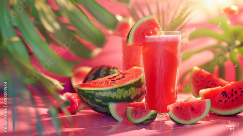 Wallpaper Mural glass of watermelon juice with watermelons Torontodigital.ca